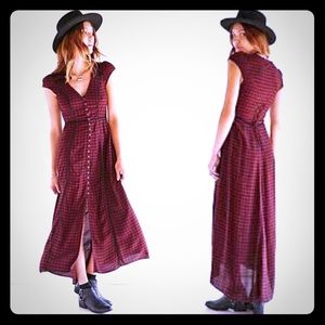 UO Ecote 90s plaid maxi dress w/ button front.